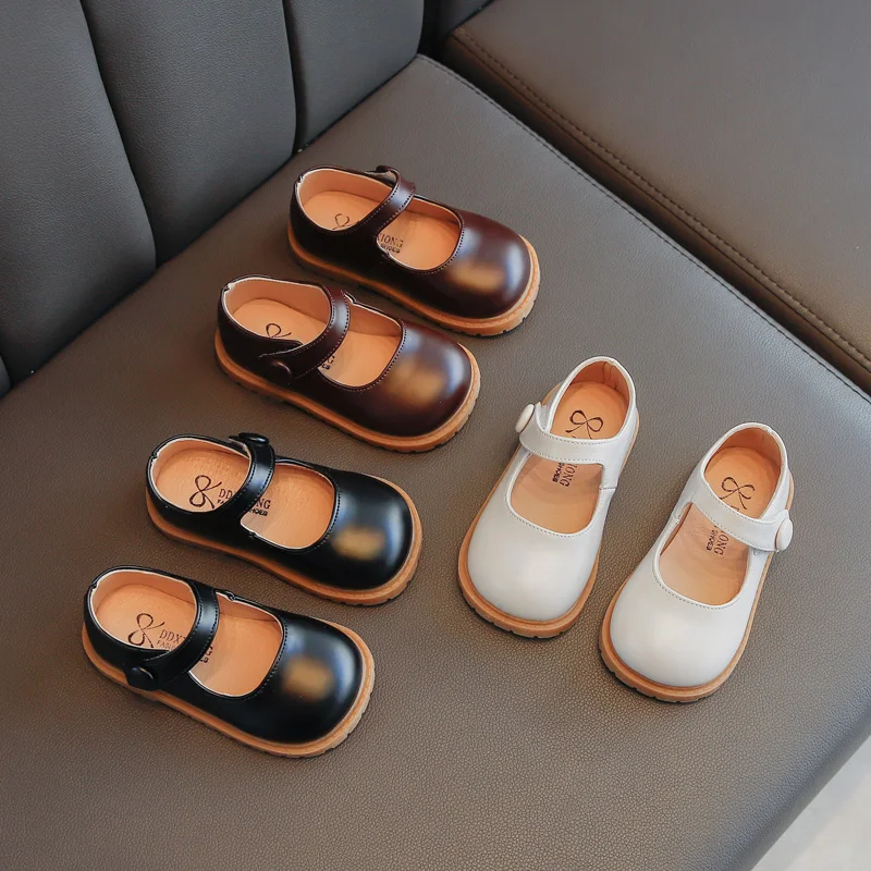 

New Arrival Autumn Outdoor Children Girls Shoes Leather Kid Girl Shoes, Black, coffee, white