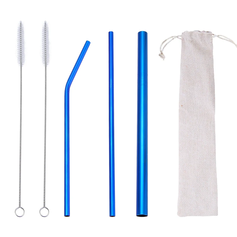 

Wholesale Eco Friendly Reusable 304 Portable Stainless Steel Drinking Metal Straw Set with Cleaning Brush, Silver