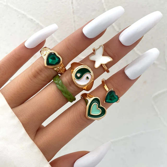

Bohemian Transparent Resin Acrylic Rings Set For Women Colorful Geometric Heart Metal Rings Travel Gifts Jewelry