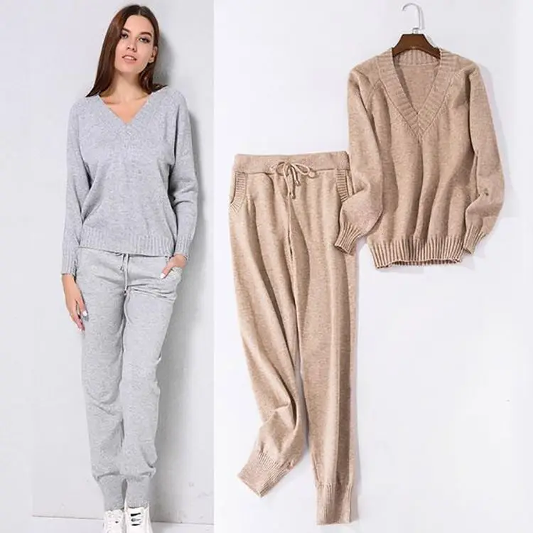 

Wholesale Winter Two Piece Lounge Wear 2 Piece Knit Fall Sweater Set For Women, 3 color for selection