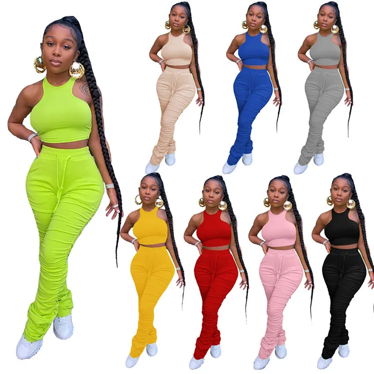 

MD-20901213 Custom Ladies 2 Pcs Vest Pants Stacked Multicolor Plus Size Tracksuit Summer Women Two Piece Set, Picture