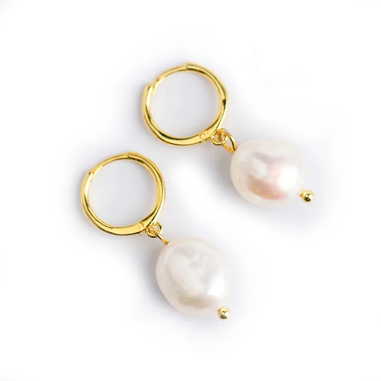 

Fashion jewelry luxury 2021 925 sterling silver pearl drop big hoop earrings