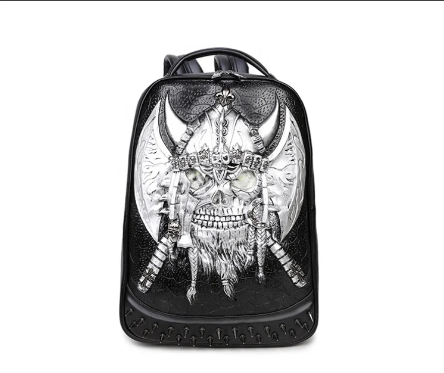 

3D skull cool rivet design pu leather Backpack New Designer Resistant Men Halloween Luminous bags, Black, silver, gold or customize