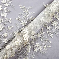 

New wedding fabric french lace fabric 3d flower with beads