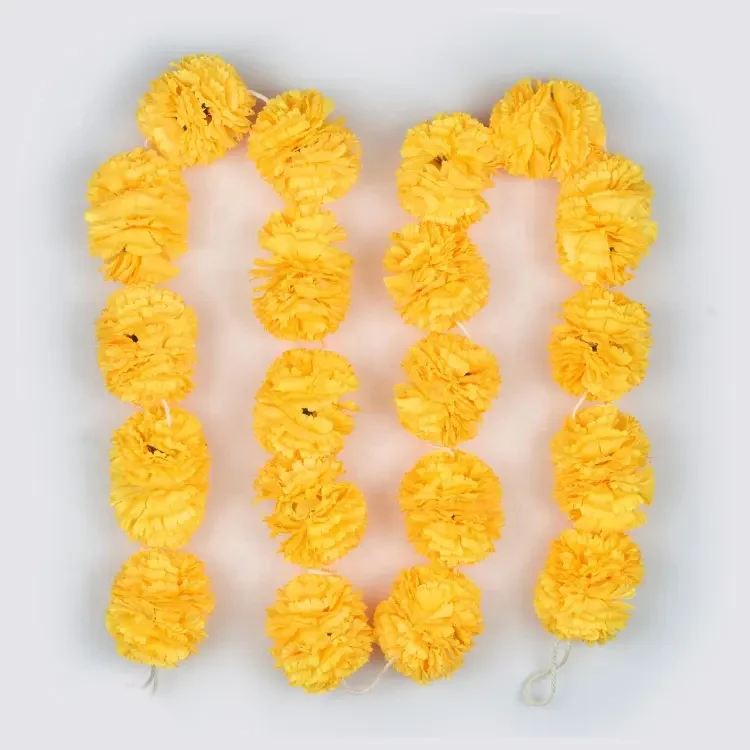 

150cm Artificial Light Orange Handmade Silk Cloth Marigold Garland Flower