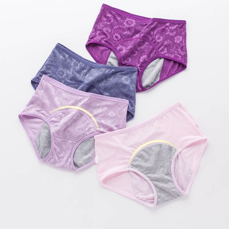 

Front Protect Up Nylon Embroidery Fabric Plus Size L to 8XL Period Underwear Panties, 9 colors as on photo