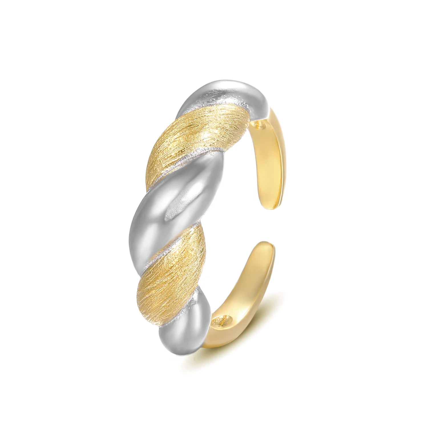 

Trend wholesale 925 sterling silver 18k gold plated two tone color twist rope chunky open rings adjustable
