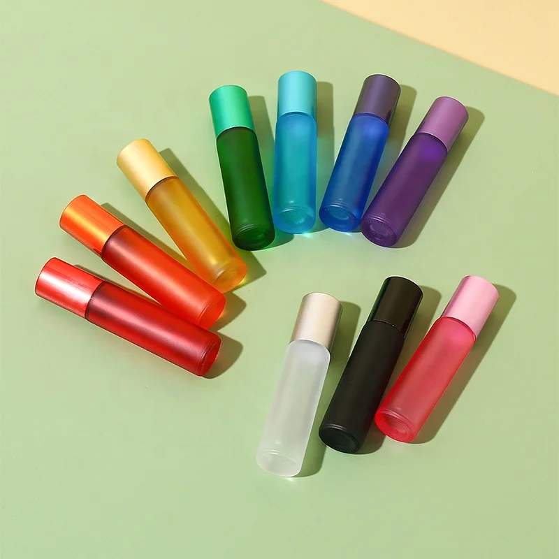 

stock 10ml Colorful Frosted Roll on Bottles Thick Glass Massage Roller Vial Container for Essential Oil Aromatherapy