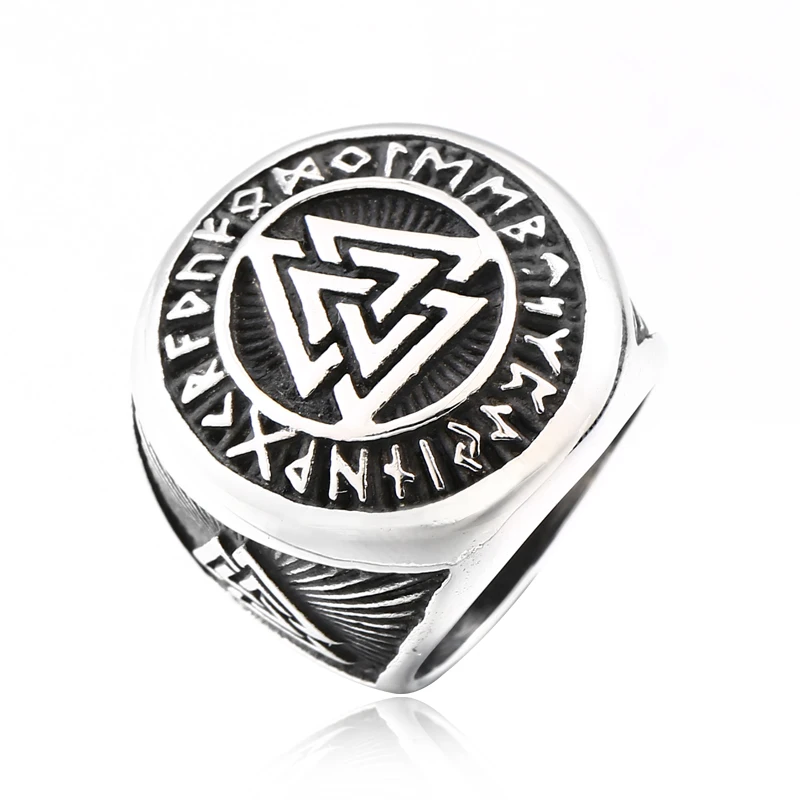 

SS8-584R Steel Soldier Viking Rune Compass Ring Stacked Triangle Men's Ring Fashion Stainless Steel Jewelry Gift