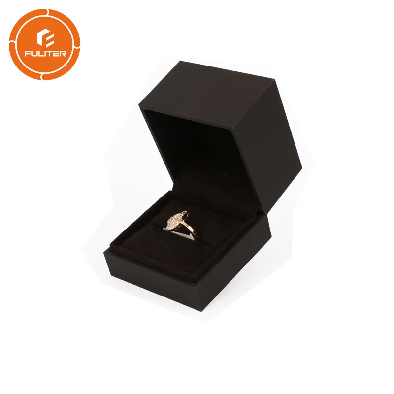

Custom Logo Luxury Jewelry Gift Packaging Black Cardboard Ring Box with Velvet Insert