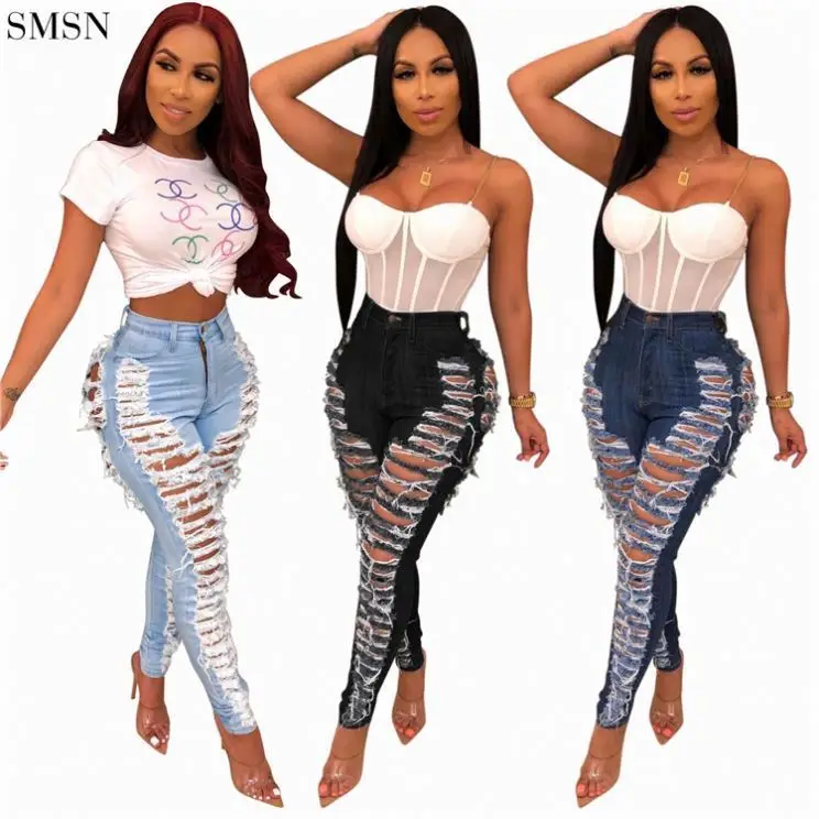 

Hot Selling Personalized Ripped Washed Slim Stretch Denim Pants High Waisted Jeans Women Jeans For Women