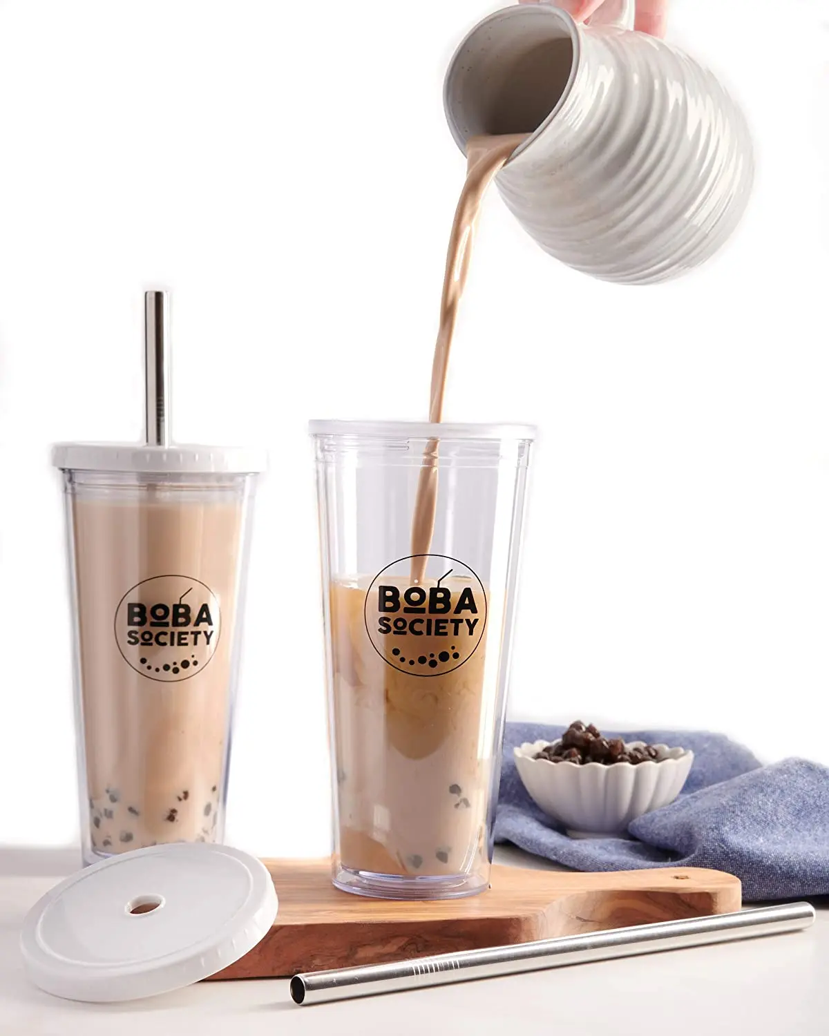 

Reusable Boba cup/Bubble Tea tumbler stainless steel boba straw Smoothie Cup with straw lid Double Wall Insulated boba tumbler, Customized color