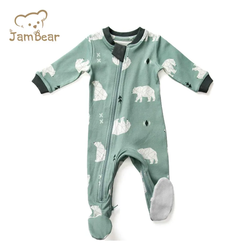 

JamBear Newborn Zip Through Romper organic cotton Baby Rompers One Piece Zipper Jumpsuit Snug Fit Cotton Footless Romper, Customized color