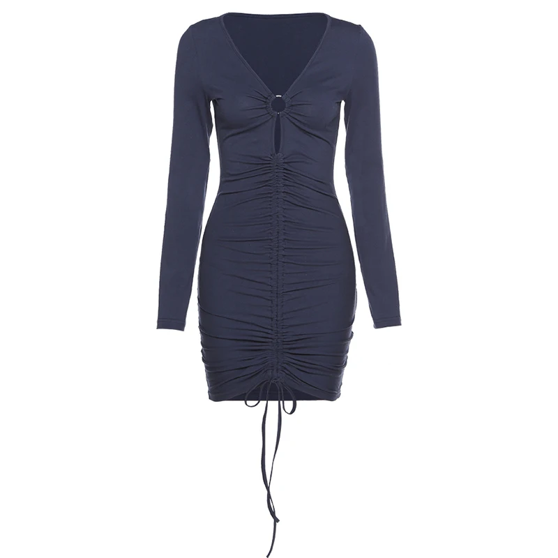 

2021 summer sexy women's navy blue V-neck dress fashion women's casual skirt