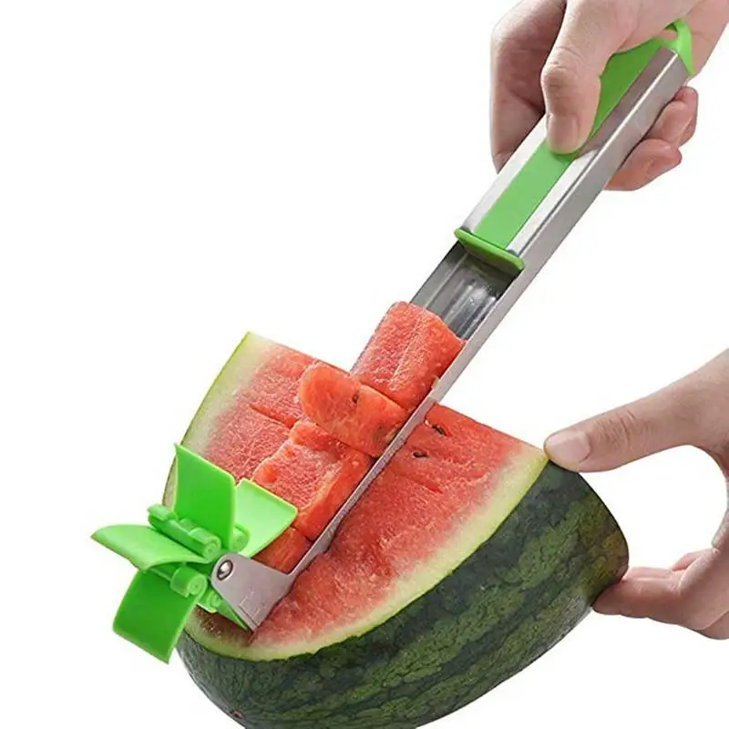

Fruit Watermelon Melon Refreshing Juice Cubes Stainless Steel Plastic Knife Slicer Chopper Tools Windmill Watermelon Cutter, Green