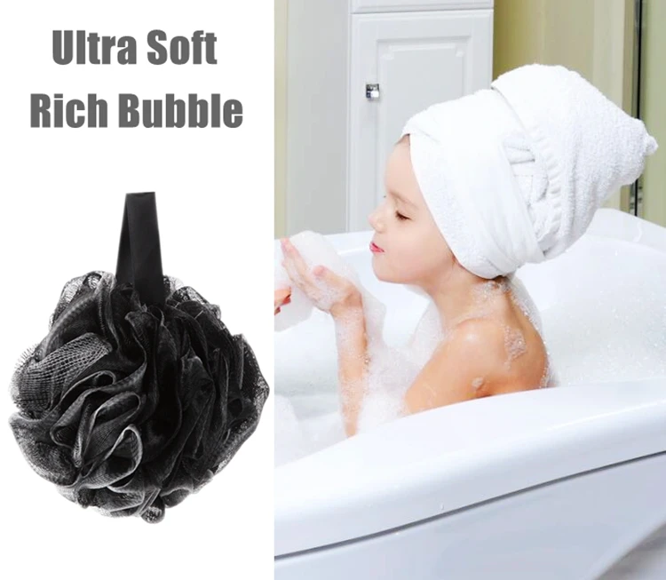 Shower Puff Black Bath Sponge Shower Loofah Pouf Bath Ball Nature