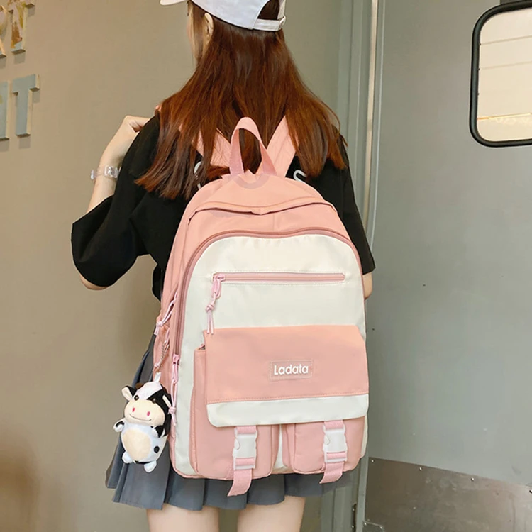 

New trend cute college style nylon waterproof women large school bag for kids girls backpack