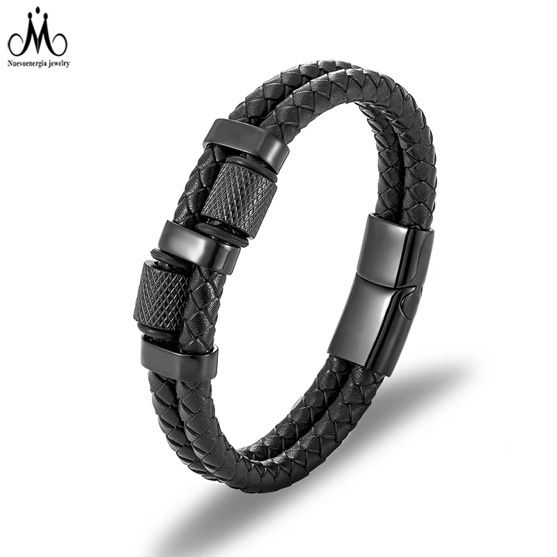 

Men's Stainless Steel Personalized Wide Braided Cuff Bracelet Handmade Multi-Layer Leather Bracelet For Men