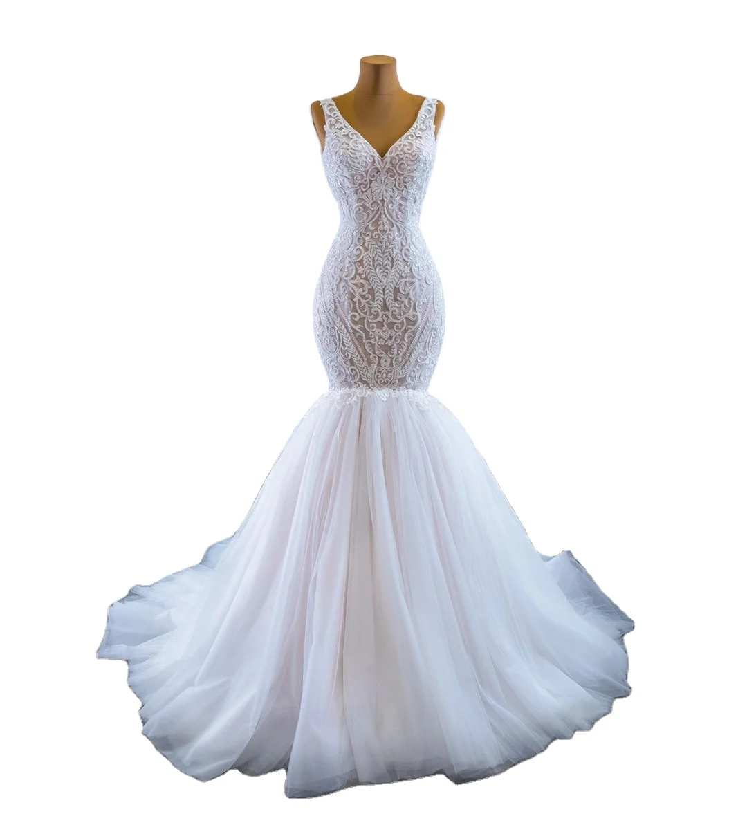 

Ivory Women Mermaid Ball Gown Party Evening dresses wedding dress V-neck ball wedding dress, Custom made