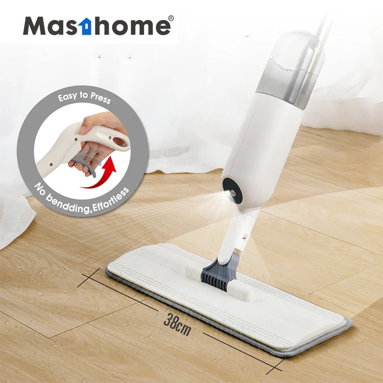 

Masthome Household 3 Section Stainless Steel Handle Easy Cleaning White Microfiber Magic Flat Water Spray Mop