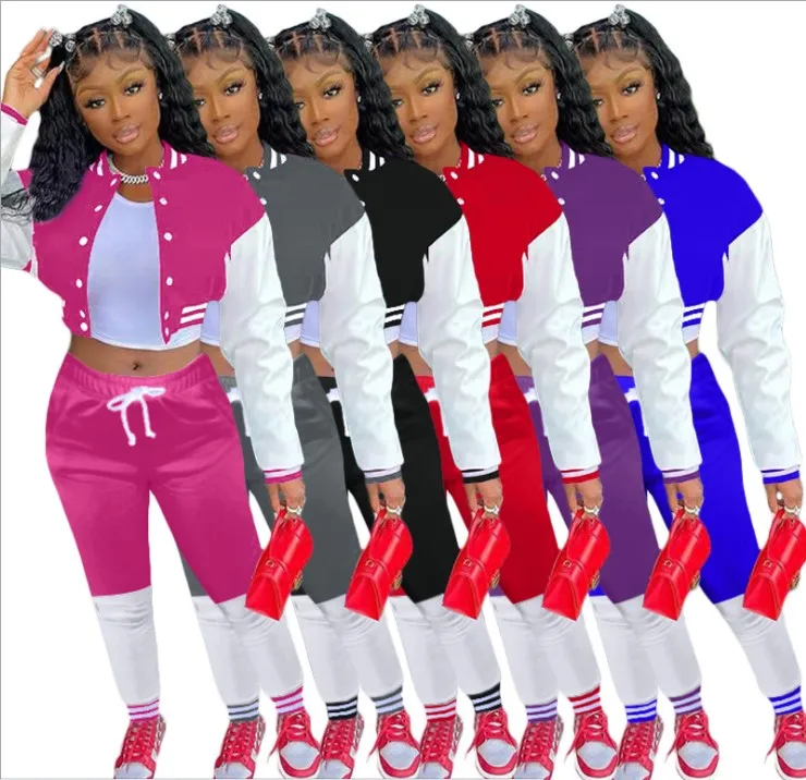

Trendy 2022 Patchwork Women Sweatsuit Street Long Sleeves Women Fashion 2 Piece Set Clothing Lady Jogger Set