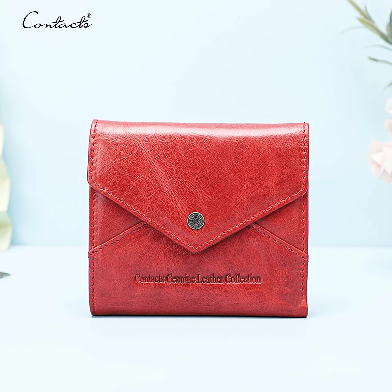 

Contact's 2021 New Genuine Leather RFID Blocking Trifold Compact Wallet Zipper Women Short Mini Coin Wallet with Hasp Design