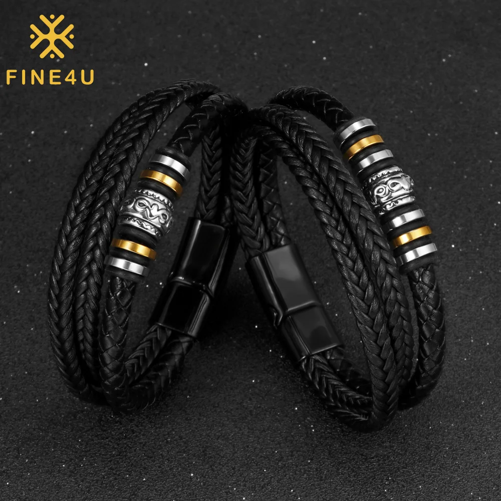 

Wholesale Luxury Men Retro Jewelry Custom Multi Layer Braided Alloy Clasp Leather Bracelet