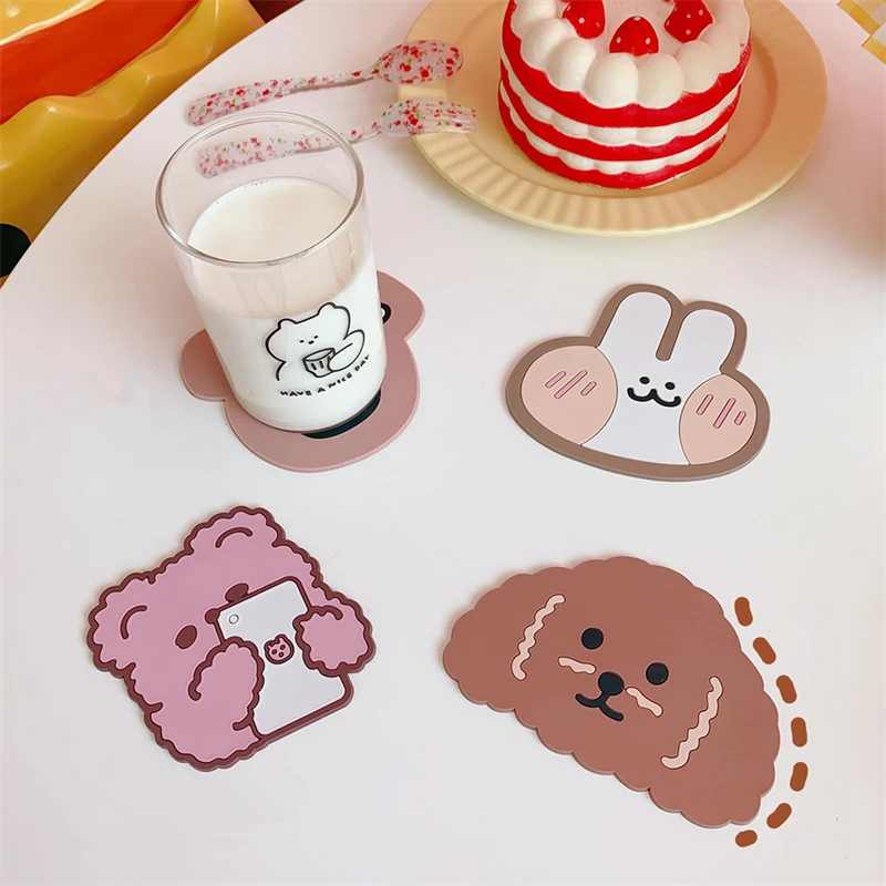 

Japanese Style Mini Cute Rabbit/bear Coaster Silicone Cartoon Animal Coaster