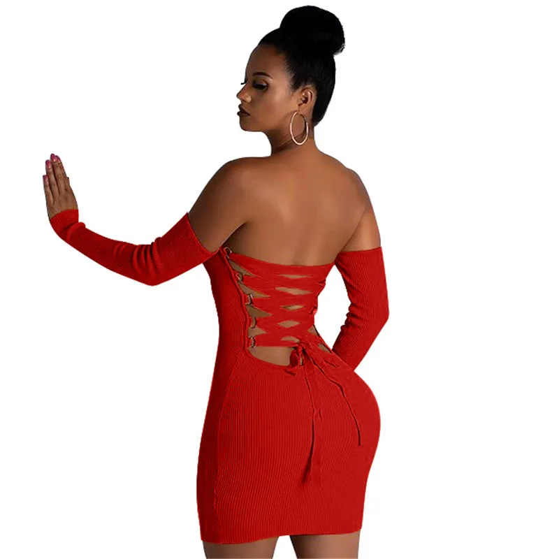 

Wantmove Summer Sexy One Shoulder Backless Lace Up Bodycon Club Women Mini Dresses JZ507