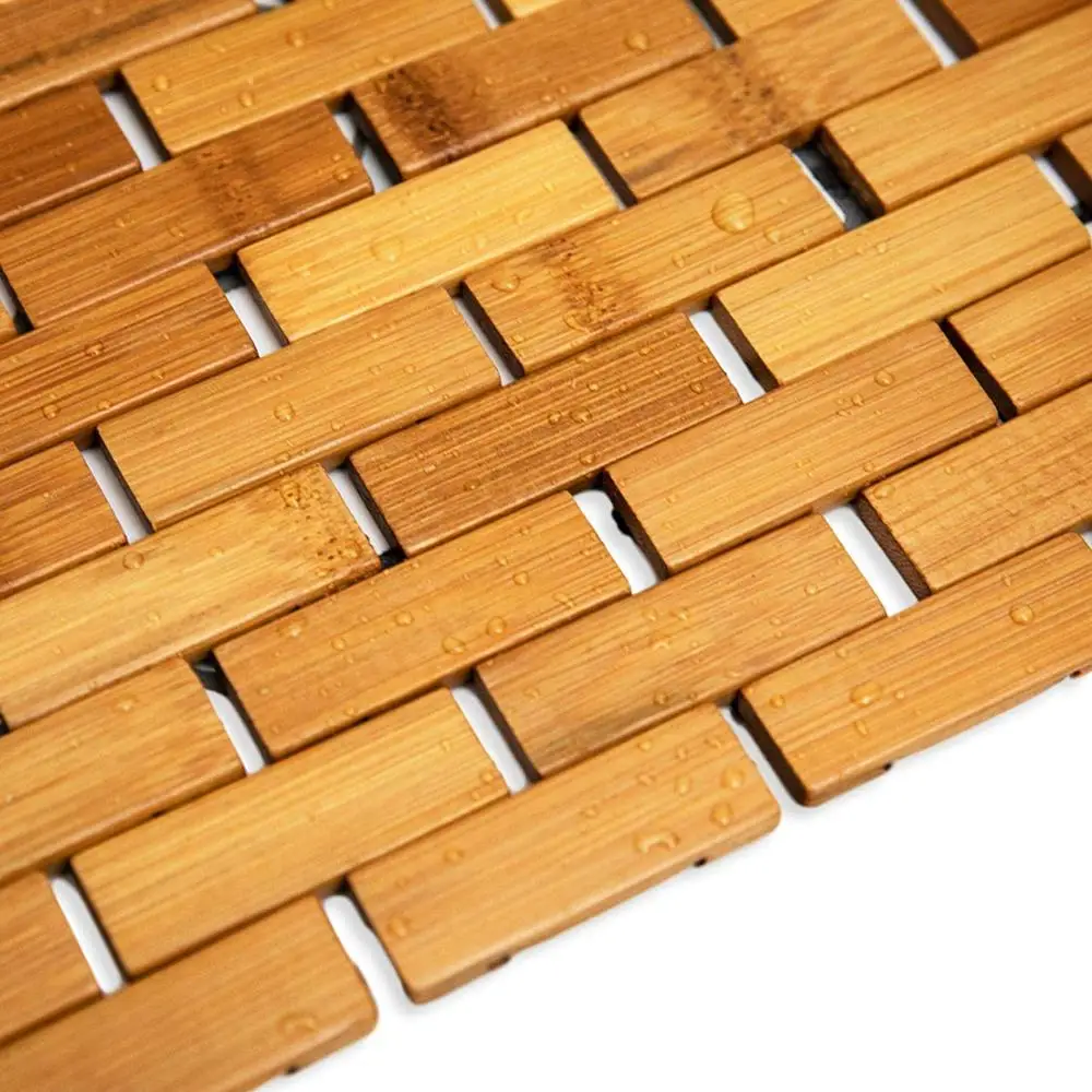 

Natural Bamboo Wood Bath Mat: Wooden Door Mat/Kitchen Floor Rug - Bathroom Shower and Tub Mats, Natural / carbonized