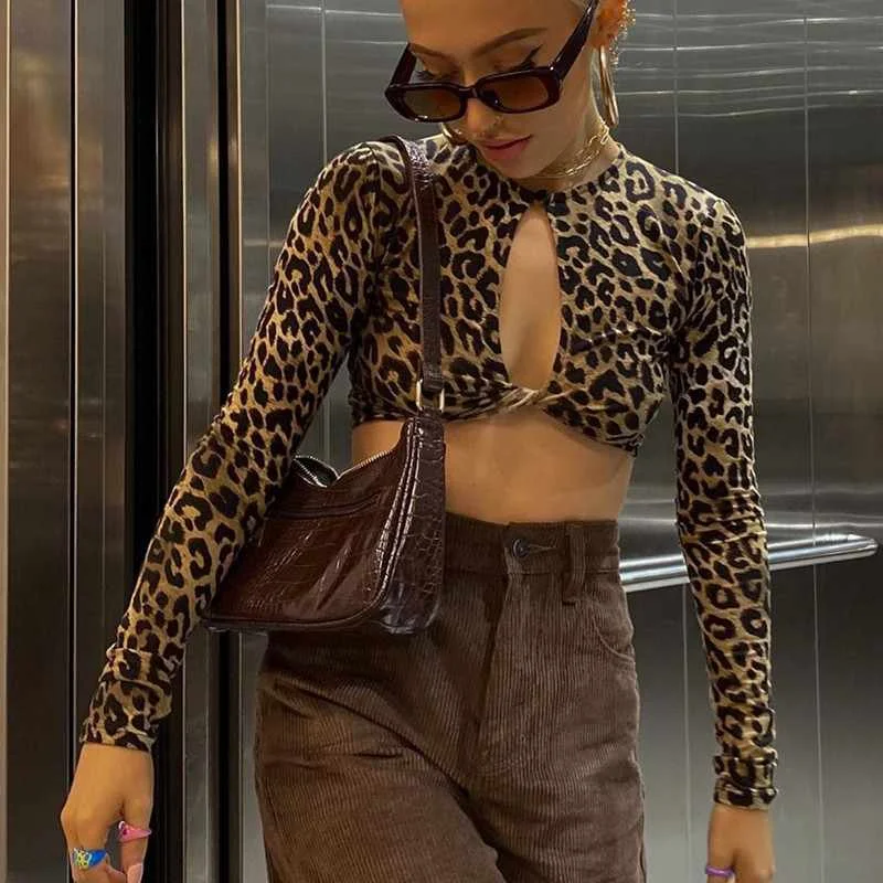 

Spring/summer New Hot Style Sexy Leopard Print Hollowed-out Women's Short Top Vest