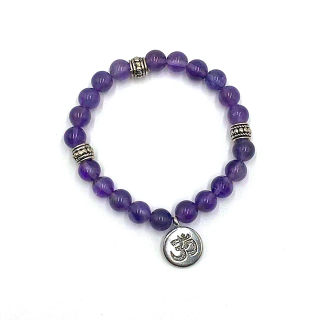 

Wholesale 8MM Bracelets Hand Made Beads Natural Stone Amethyst Bracelets With Opp Bag, Multi color