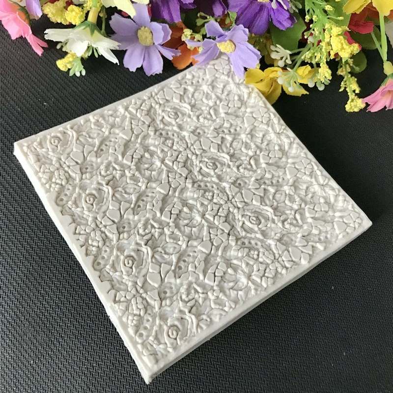 

New Silicone Vintage Rose Mat Fondant Mold Cake Lace Paste Mould Sugar craft Decor Knitted rose flower texture, Pink,grey