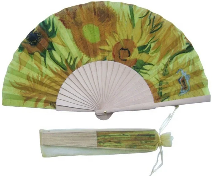 

Antique hand custom printed promotion wooden fabric hand fan, Black