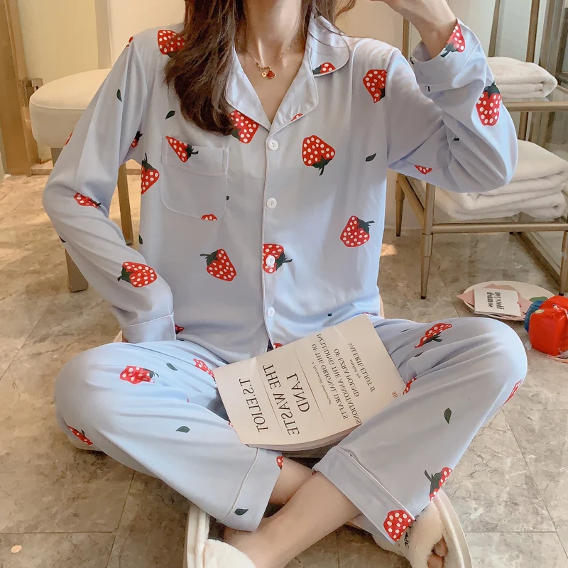 

Autumn new women's pajamas sweet cute lapel long-sleeved cardigan milk cotton home service