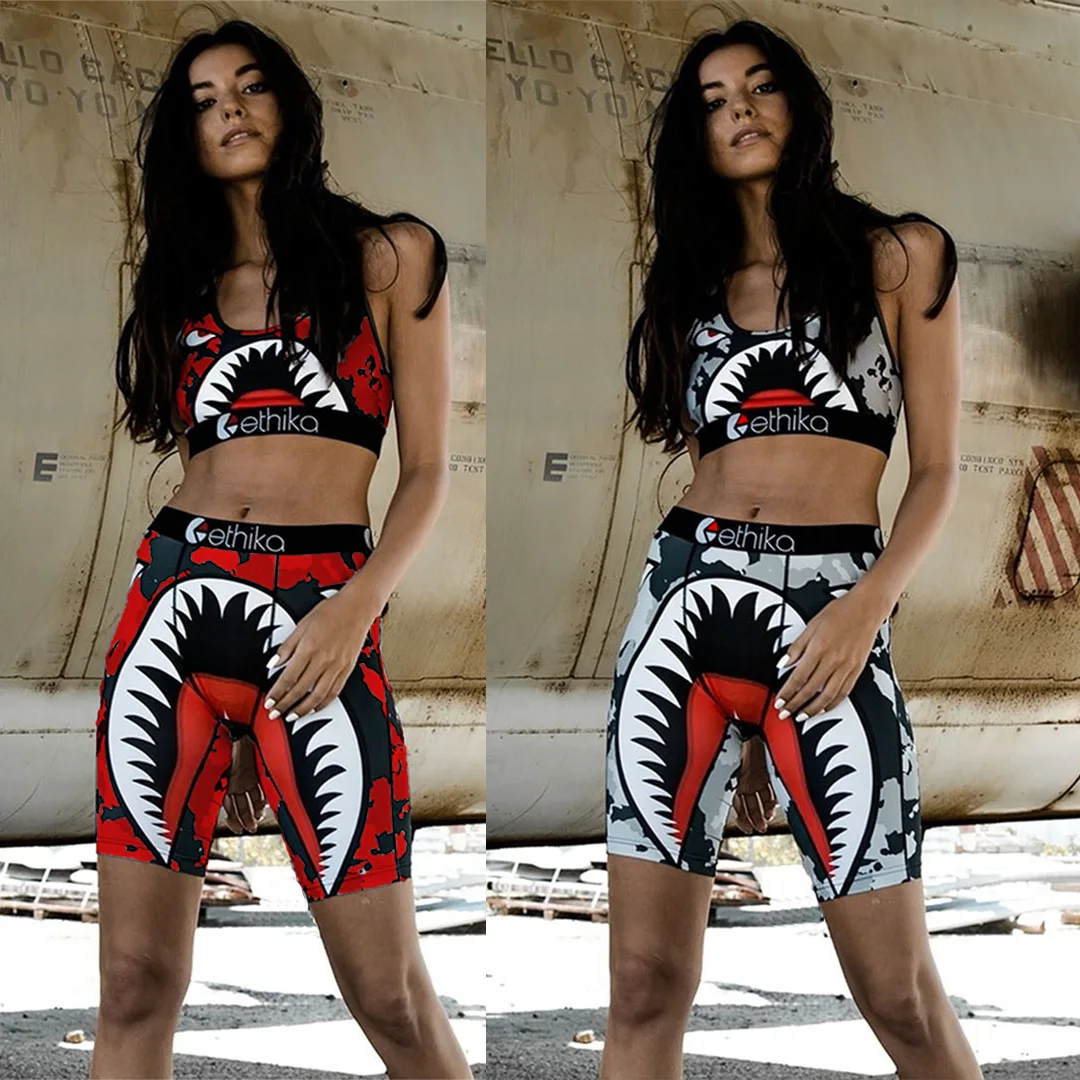 

2021 New Arrivals Sexy Print Casual 2 Piece Women Set Tank Top Biker Short Pants Two Piece Women Short Set