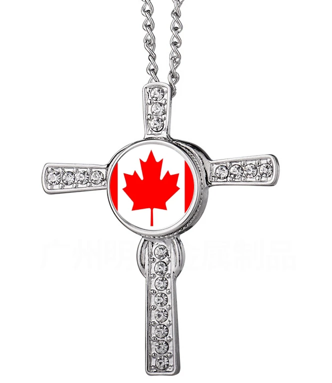 

Canada National flag Pendant Necklaces Sublimation Print Necklaces For Women Men gold chain crystal necklace accessories