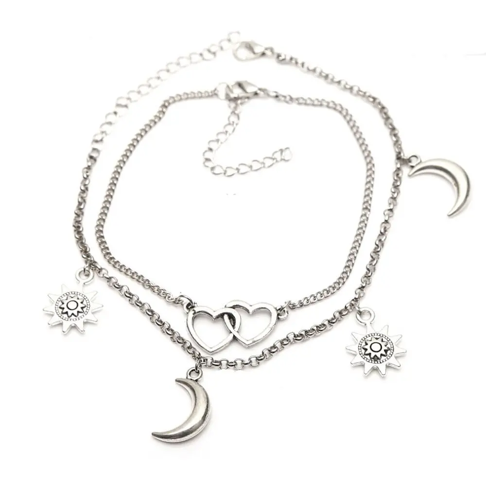 

Best selling Sliver Heart Moon Sun women anklet bracelet horoscope anklet for Women, Picture shows