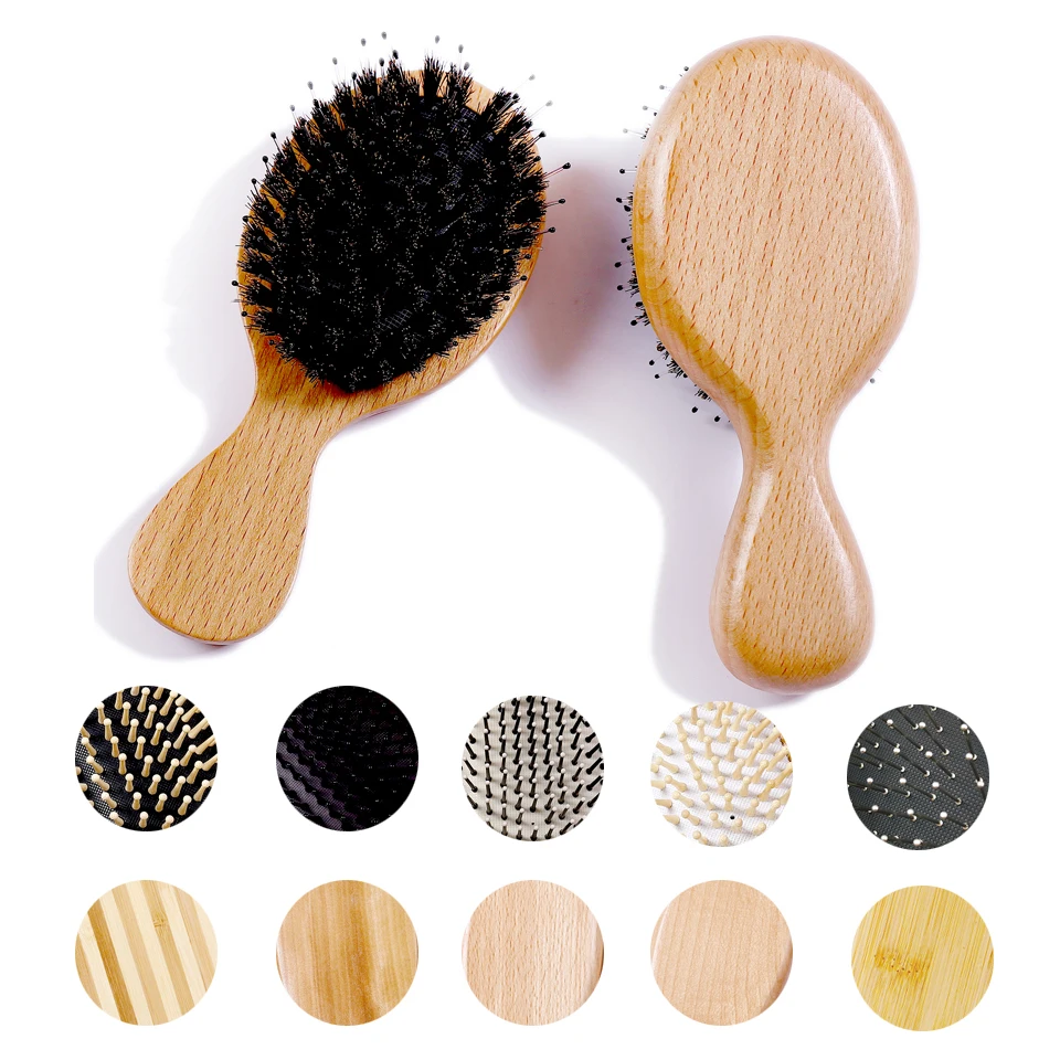 

Wholesale Baby Bamboo Oval Hair Brush Small Nylon and Boar Bristle Hair Brushes Pocket Kids Detangling Hair Comb