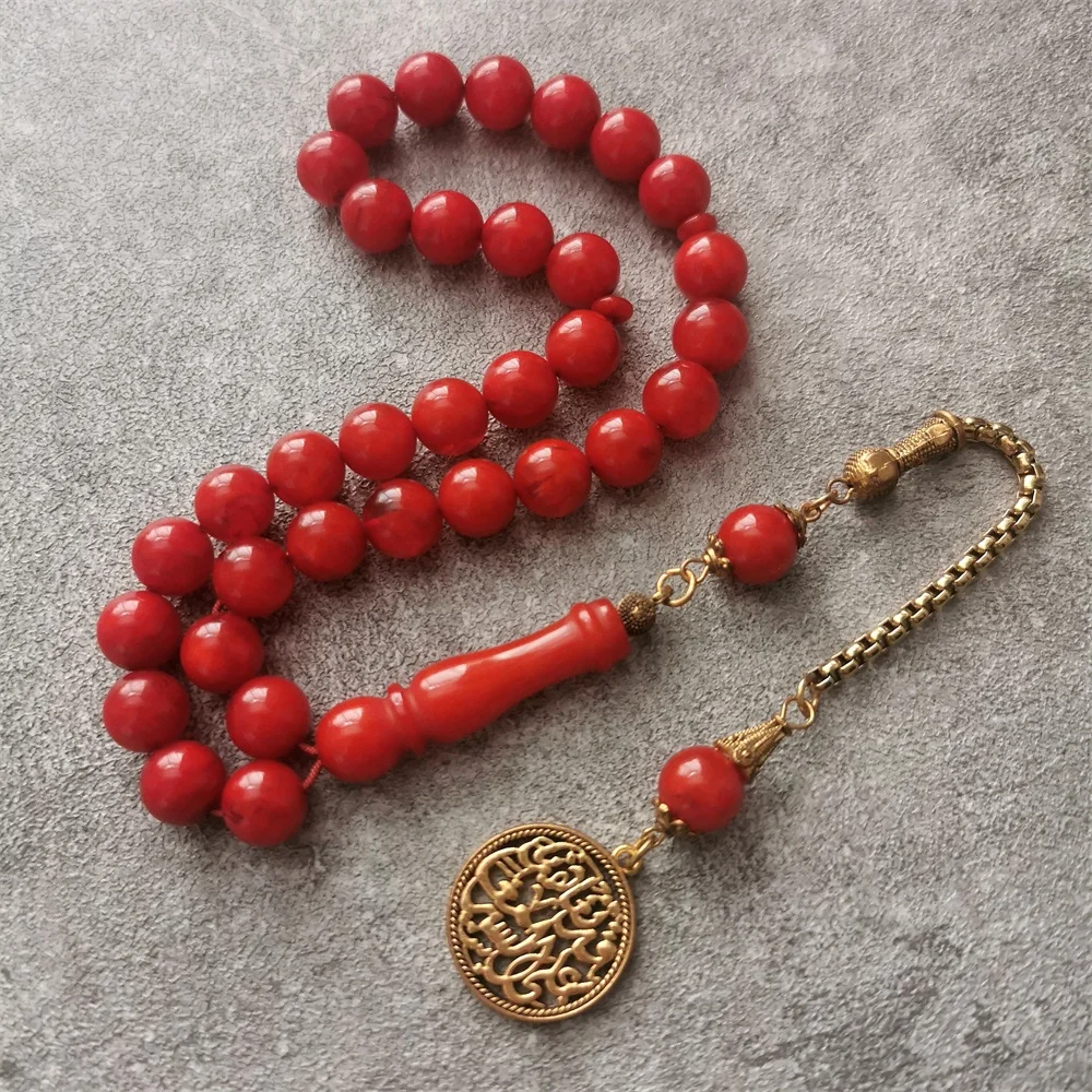 

Latest design fashion red coral color muslim rosary beads size 10mm 33pcs Subha tesbih beads islamic rosary prayer bead