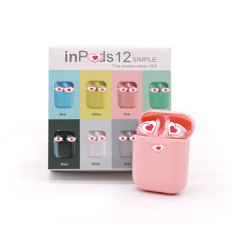 

2020 Wireless Earphone Headphone Auricular Audifono macaroon i12s touch pop-up headset macaron i 12 sport Earbuds inpods i12 TWS, Colors customized