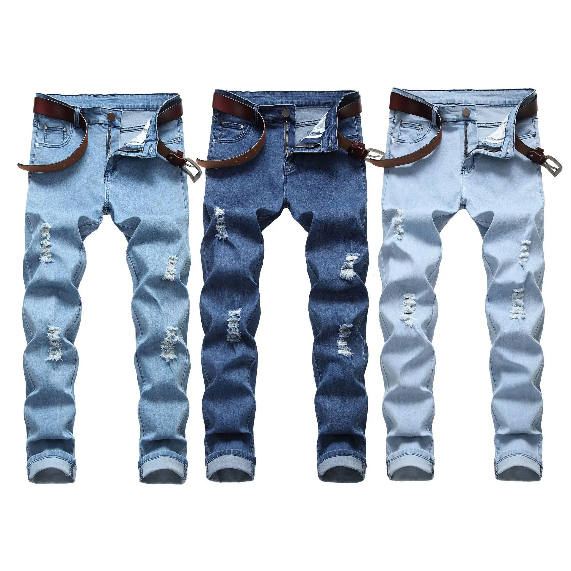 

Blue straight leg slim button-down for men stock jeans