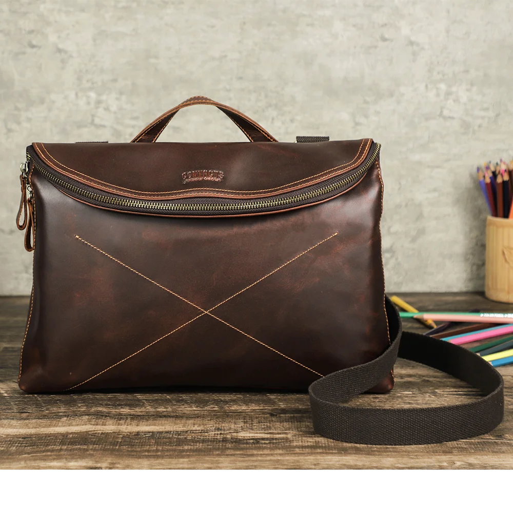 

Wholesale Color Changeable Genuine Leather Handbag Laptop Bag For 13.3' Mens High Quality Messenger Crossbody Bag