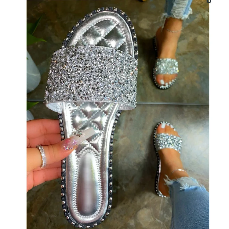 

2021 Women Bling Shoes Summer Outdoor Fashion Slippers Outdoor Beach Slippers Ladies Sandals, Sliver/gold/black/blue/orange/yellow