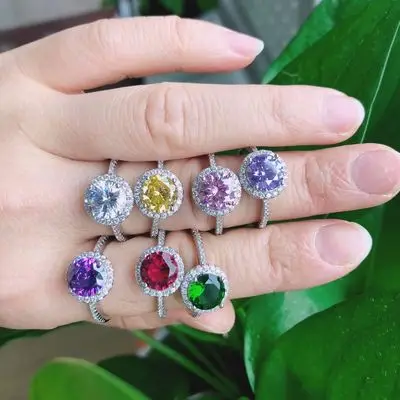 

Ethnic Trendy Jewelry Adjustable Shiny Crystal Finger Rings Multi Color Zircon CZ Circle Wedding Rings For Women