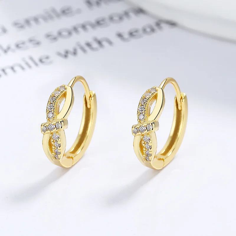 Wholesale Fashion Jewelry 925 Sterling Silver Twisted ZC Hoop Earring Women 18K Gold Plated Simple 925 Silver Earrings Jewelry