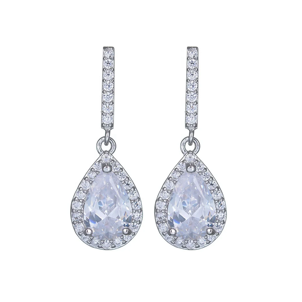 

Fashion Classic Tear Drop Silver Color Top Quality Stunning CZ Yellow Pink Crystal Dangle Earrings for Ladies, Picture shows