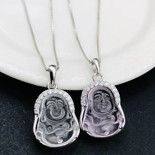 

New Popular Transparent Crystal Maitreya Buddha Necklace S925 Sterling Silver Austrian Crystal Buddha Necklace