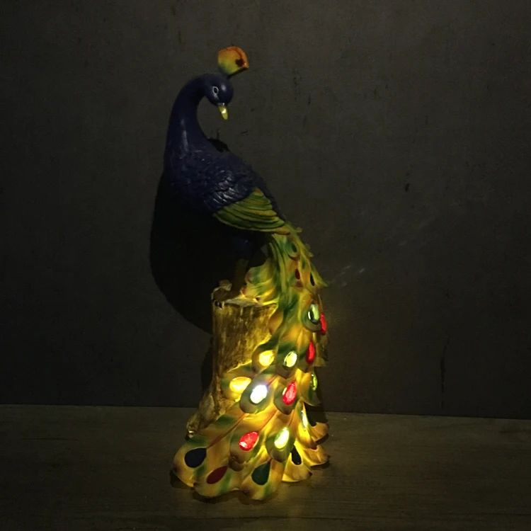 blue peacock Solar light polyresin peacock statue solar garden light large resin peacock feature solar LED light for yard