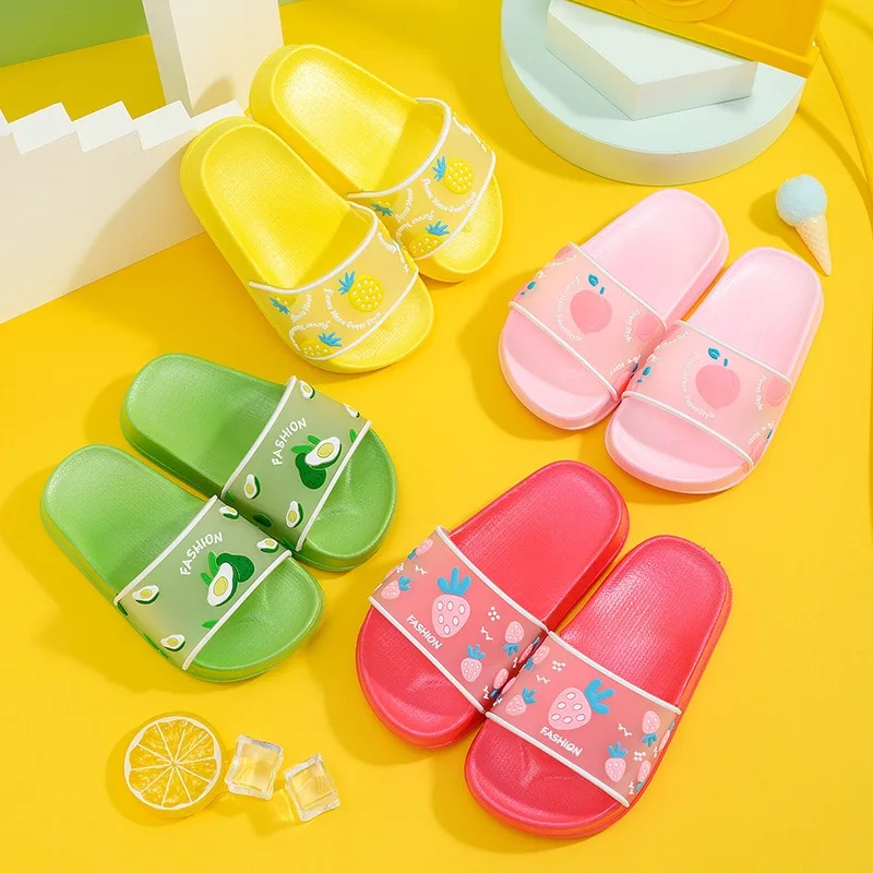 

wholesale new cute kids sandals PVC Plastic children's slippers Anti-slip cartoon fruit slippers for kids, Pink/ green /red /yellow